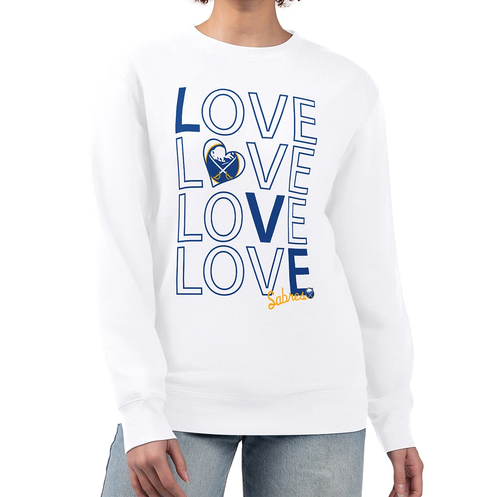Women's G-III 4Her by Carl Banks White Buffalo Sabres Lots Of Love Team Logo Graphic Pullover Sweatshirt