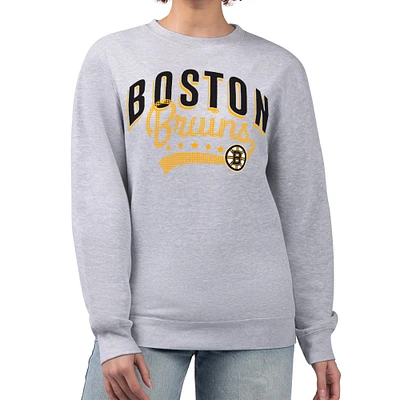 Women's G-III 4Her by Carl Banks Heather Gray Boston Bruins Filigree Team Graphic Fleece Pullover Sweatshirt
