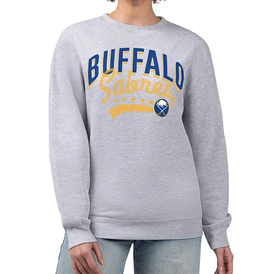 Women's G-III 4Her by Carl Banks Heather Gray Buffalo Sabres Filigree Team Graphic Fleece Pullover Sweatshirt