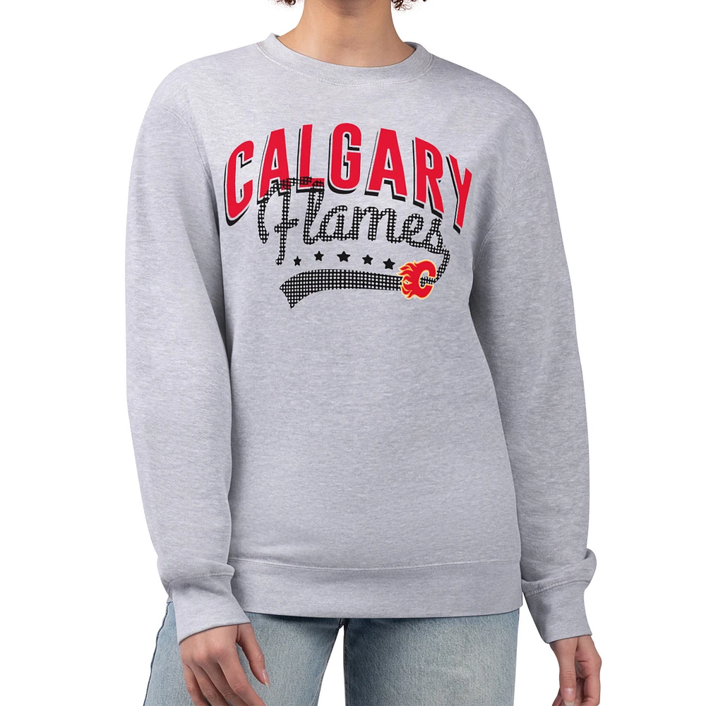 Women's G-III 4Her by Carl Banks Heather Gray Calgary Flames Filigree Team Graphic Fleece Pullover Sweatshirt