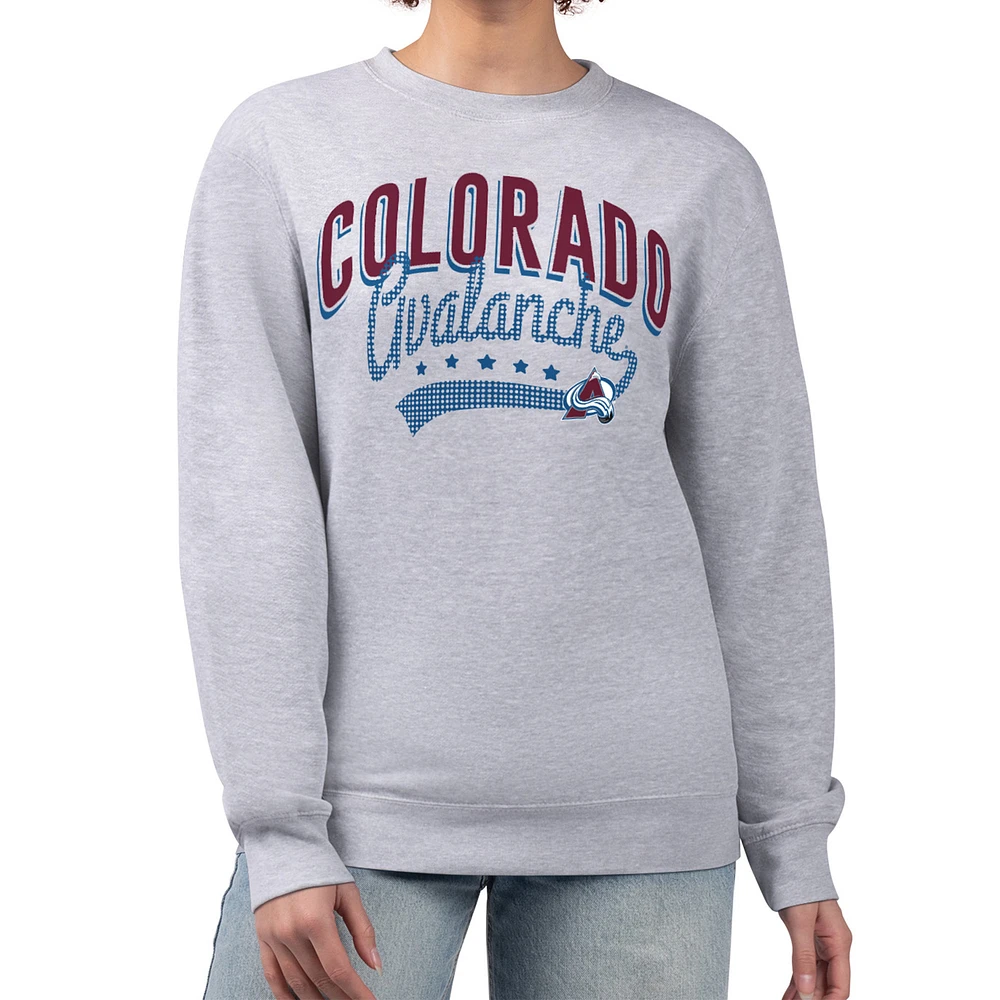 Women's G-III 4Her by Carl Banks Heather Gray Colorado Avalanche Filigree Team Graphic Fleece Pullover Sweatshirt