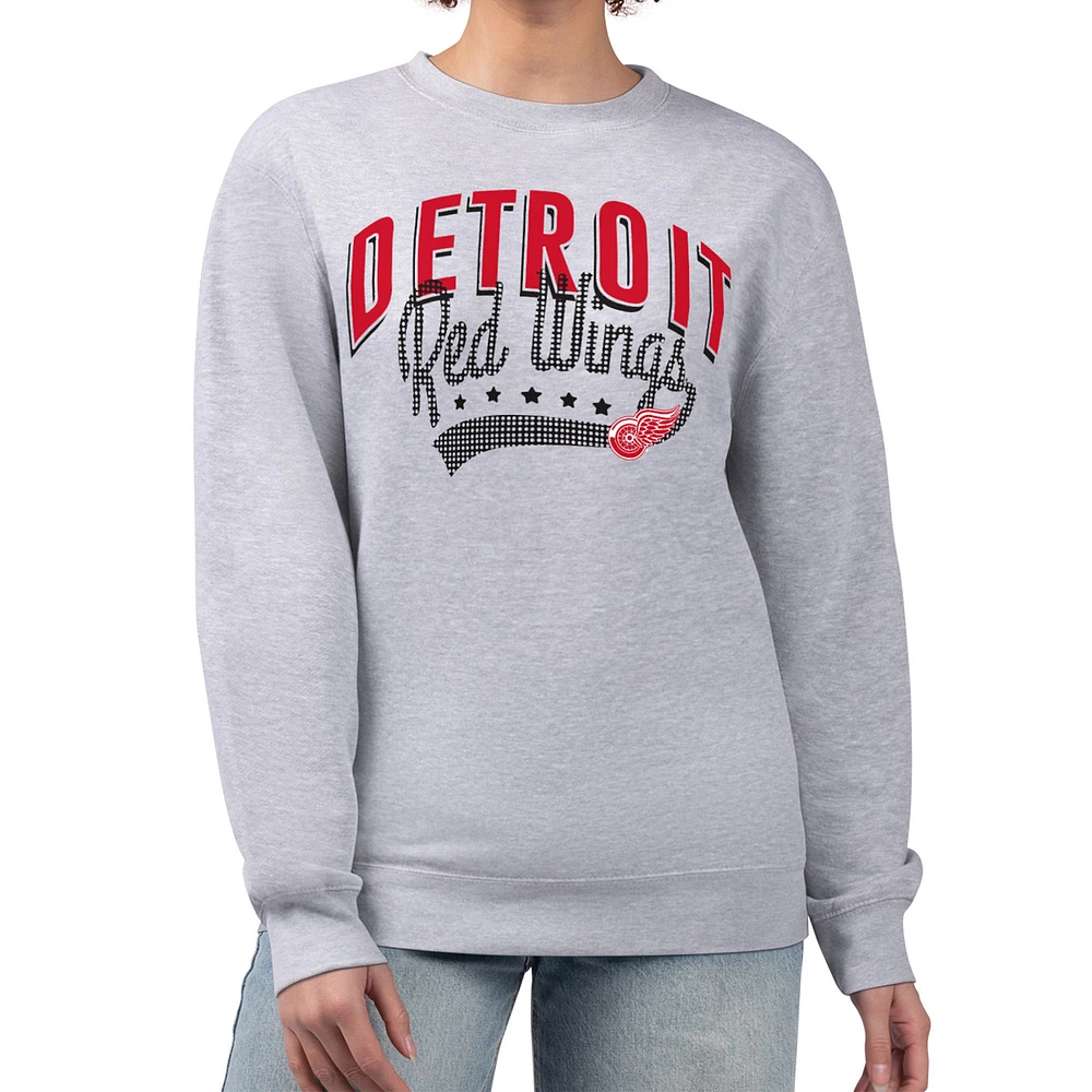 Women's G-III 4Her by Carl Banks Heather Gray Detroit Red Wings Filigree Team Graphic Fleece Pullover Sweatshirt