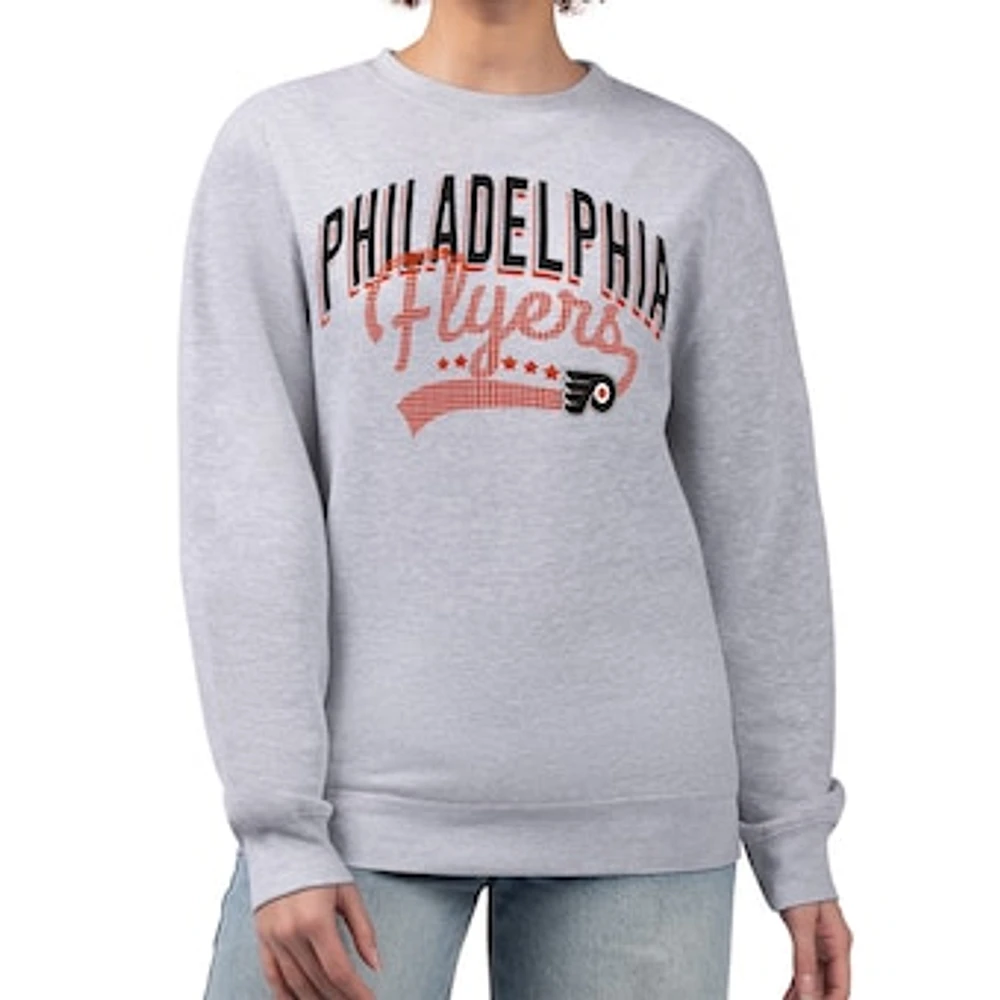 Women's G-III 4Her by Carl Banks Heather Gray Philadelphia Flyers Filigree Team Graphic Fleece Pullover Sweatshirt