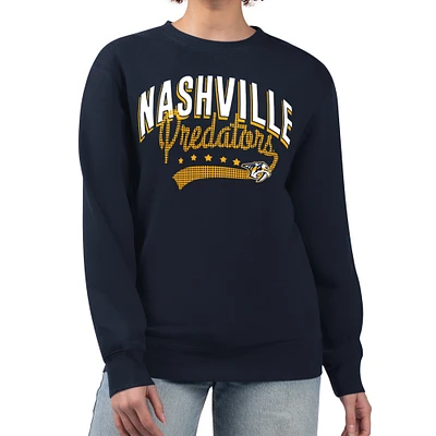 Women's G-III 4Her by Carl Banks Navy Nashville Predators Filigree Team Graphic Fleece Pullover Sweatshirt