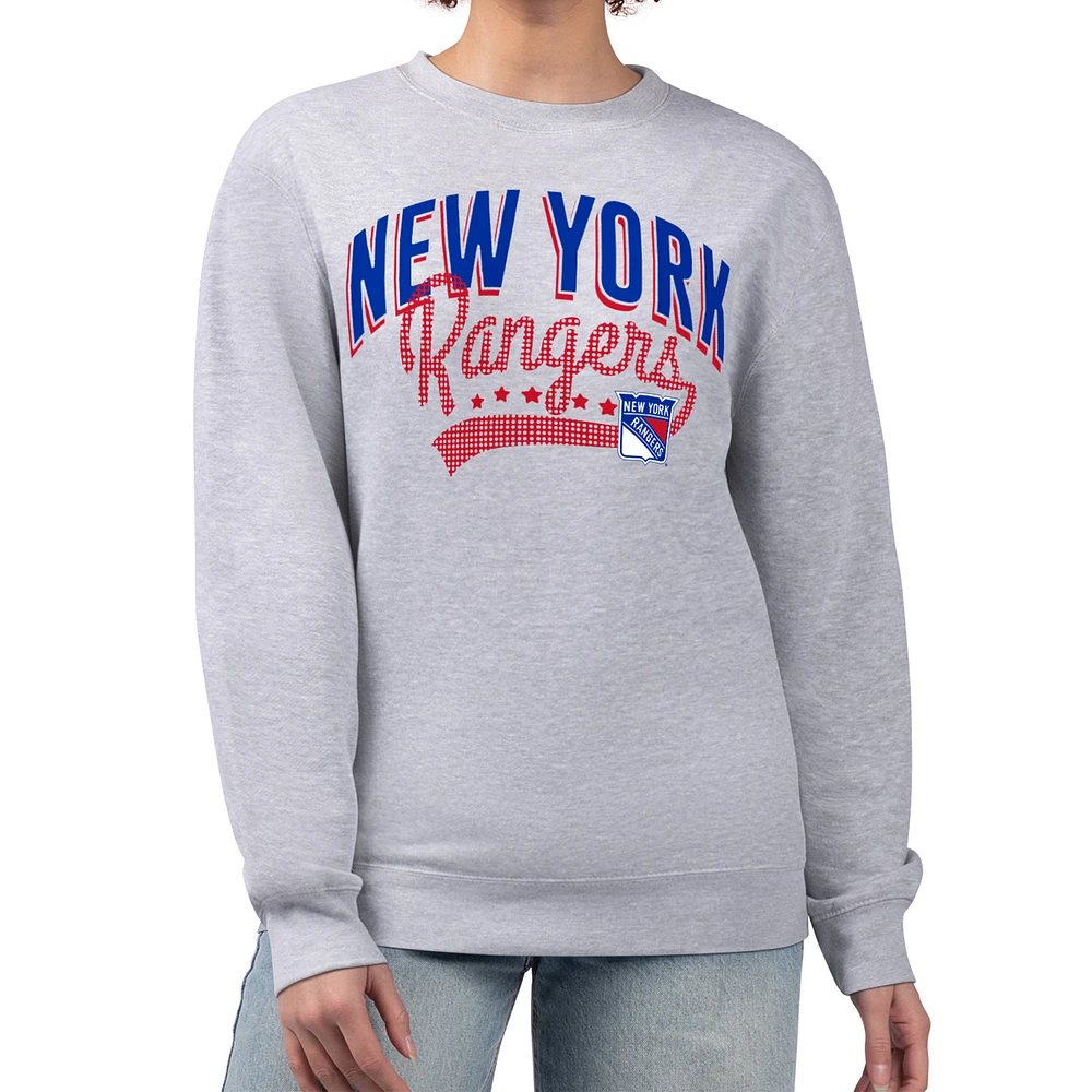 Women's G-III 4Her by Carl Banks Heather Gray New York Rangers Filigree Team Graphic Fleece Pullover Sweatshirt