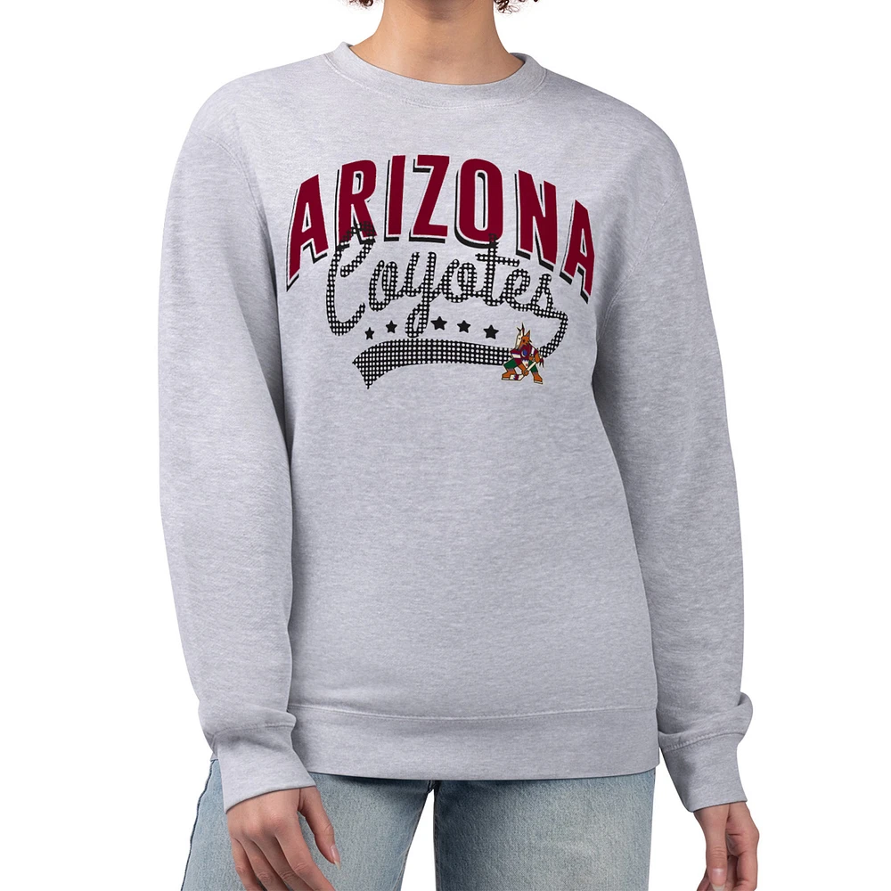 Women's G-III 4Her by Carl Banks Heather Gray Arizona Coyotes Filigree Team Graphic Fleece Pullover Sweatshirt