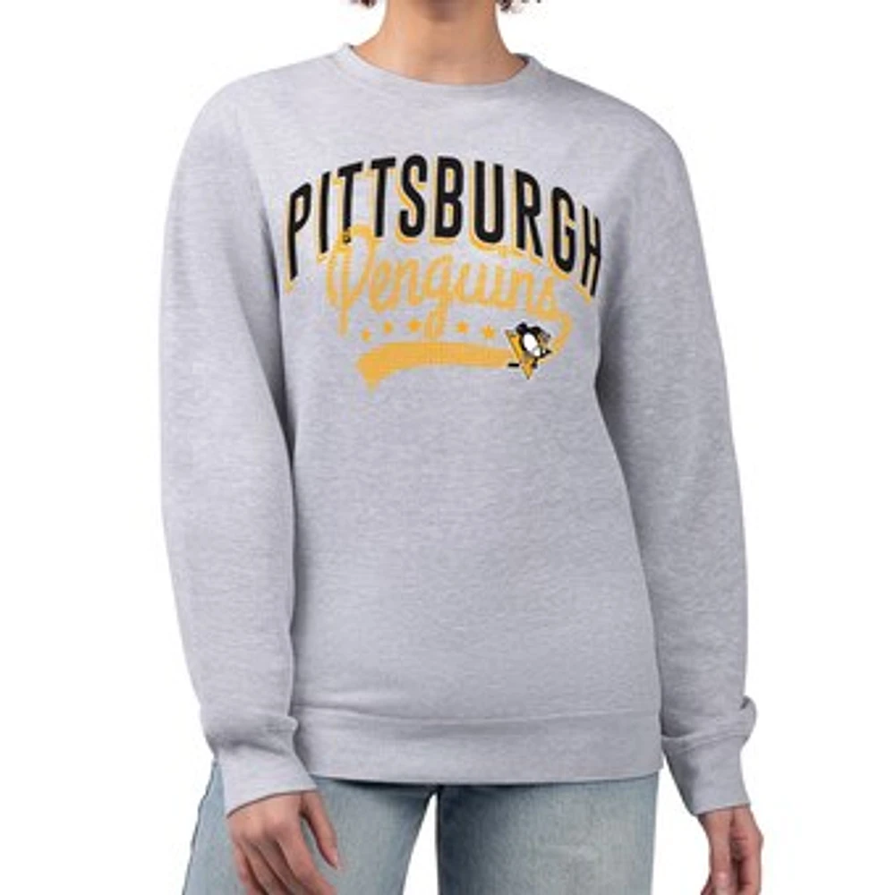 Women's G-III 4Her by Carl Banks Heather Gray Pittsburgh Penguins Filigree Team Graphic Fleece Pullover Sweatshirt