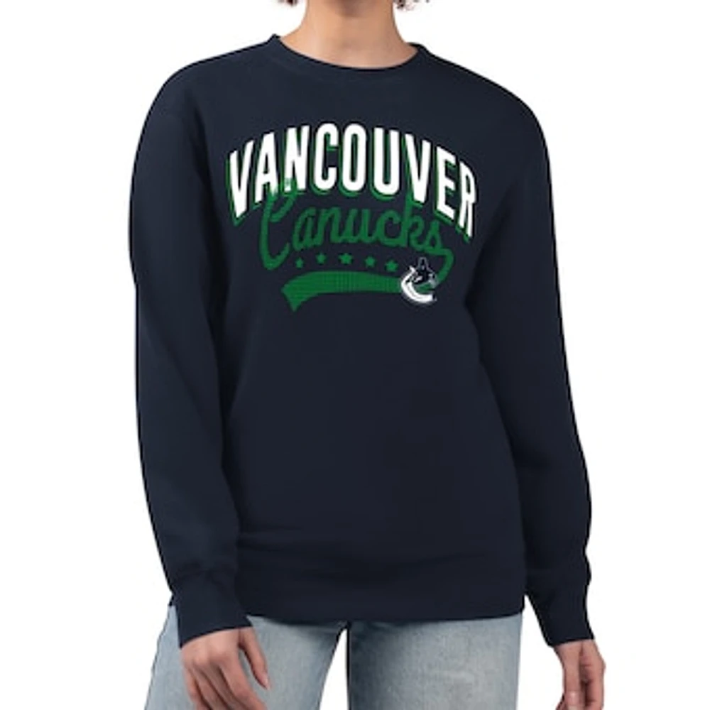 Women's G-III 4Her by Carl Banks Navy Vancouver Canucks Filigree Team Graphic Fleece Pullover Sweatshirt