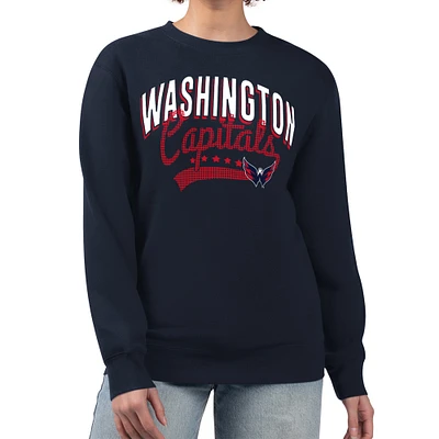 Women's G-III 4Her by Carl Banks Navy Washington Capitals Filigree Team Graphic Fleece Pullover Sweatshirt