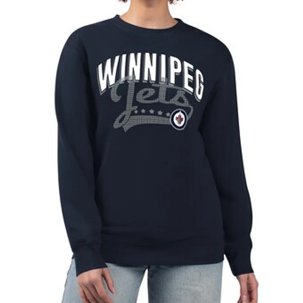 Women's G-III 4Her by Carl Banks Navy Winnipeg Jets Filigree Team Graphic Fleece Pullover Sweatshirt