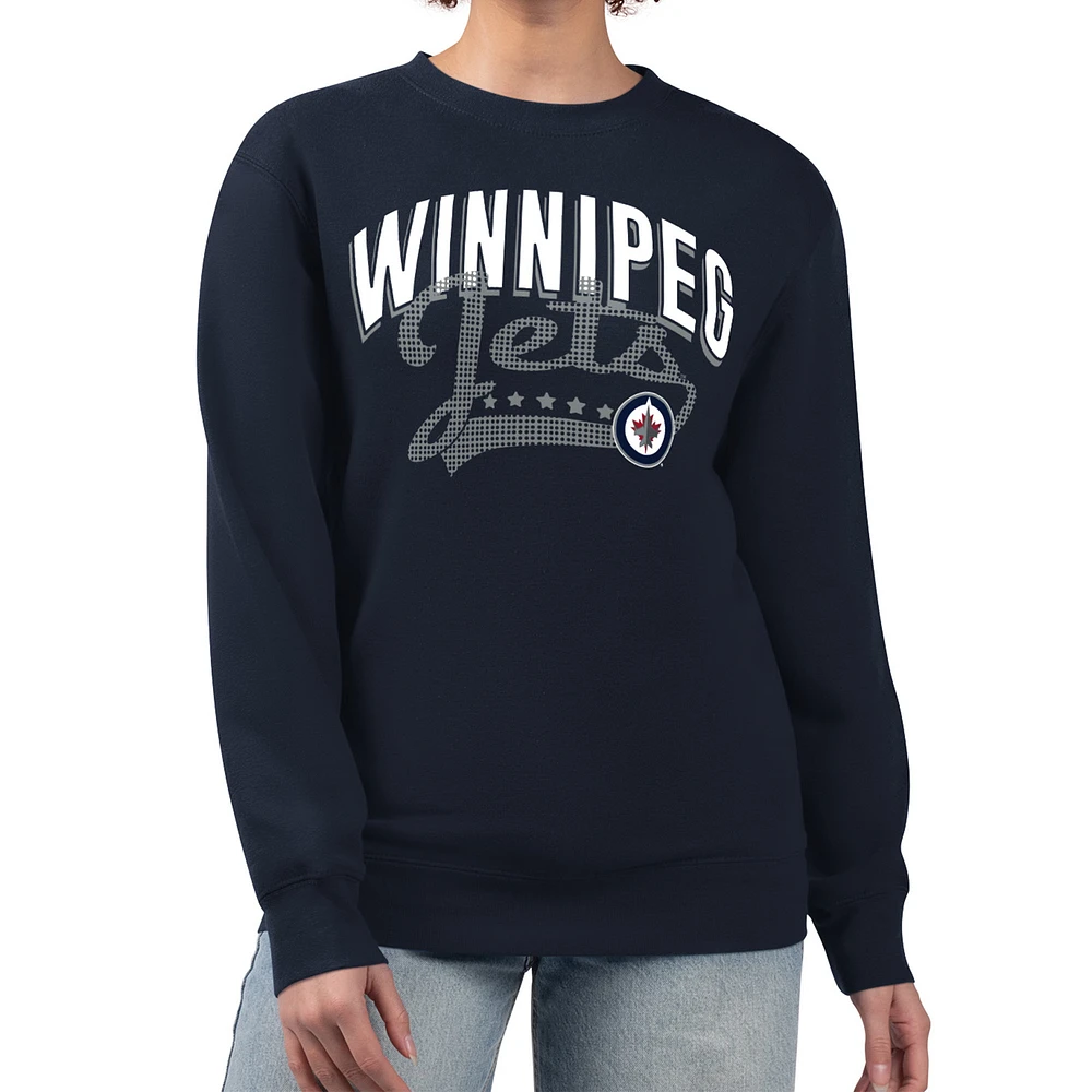 Women's G-III 4Her by Carl Banks Navy Winnipeg Jets Filigree Team Graphic Fleece Pullover Sweatshirt