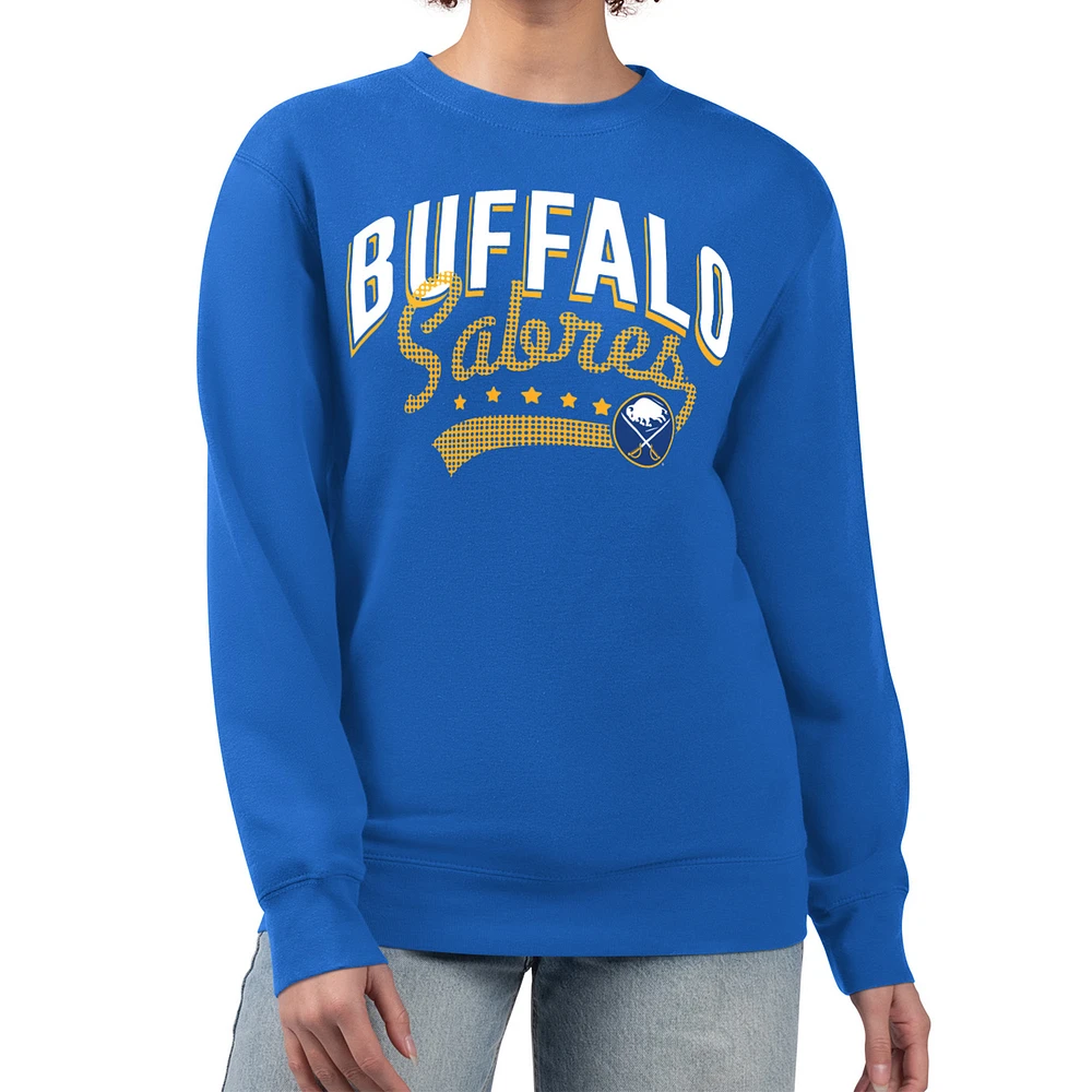 Women's G-III 4Her by Carl Banks Royal Buffalo Sabres Filigree Team Graphic Fleece Pullover Sweatshirt