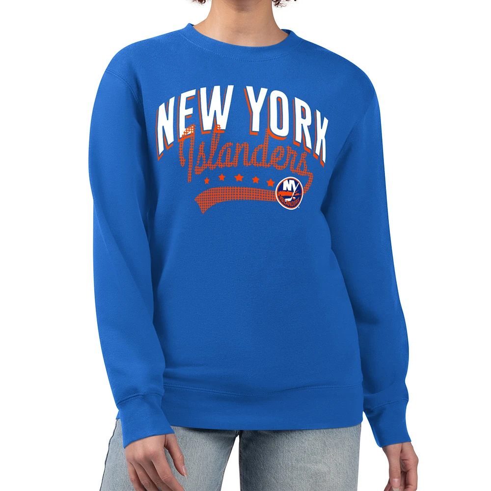 Women's G-III 4Her by Carl Banks Royal New York Islanders Filigree Team Graphic Fleece Pullover Sweatshirt