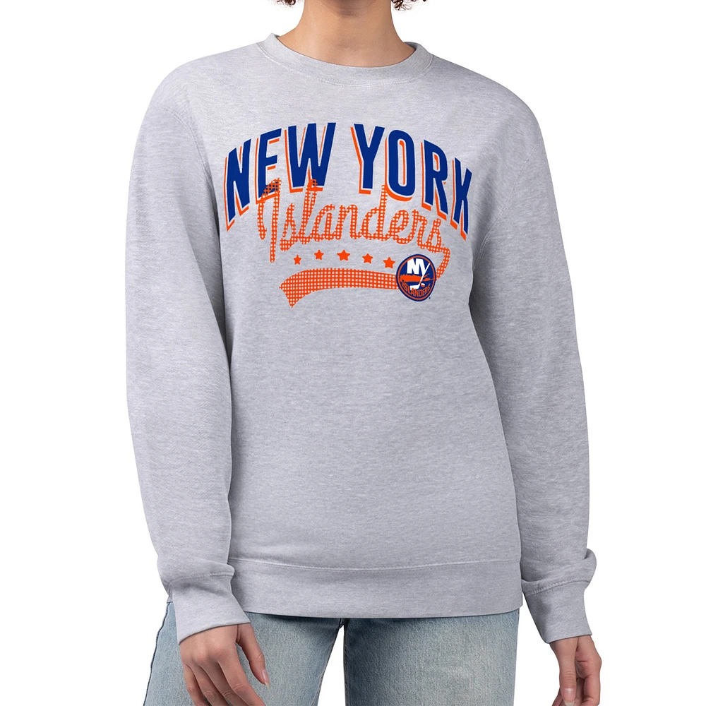 Women's G-III 4Her by Carl Banks Heather Gray New York Islanders Filigree Team Graphic Fleece Pullover Sweatshirt