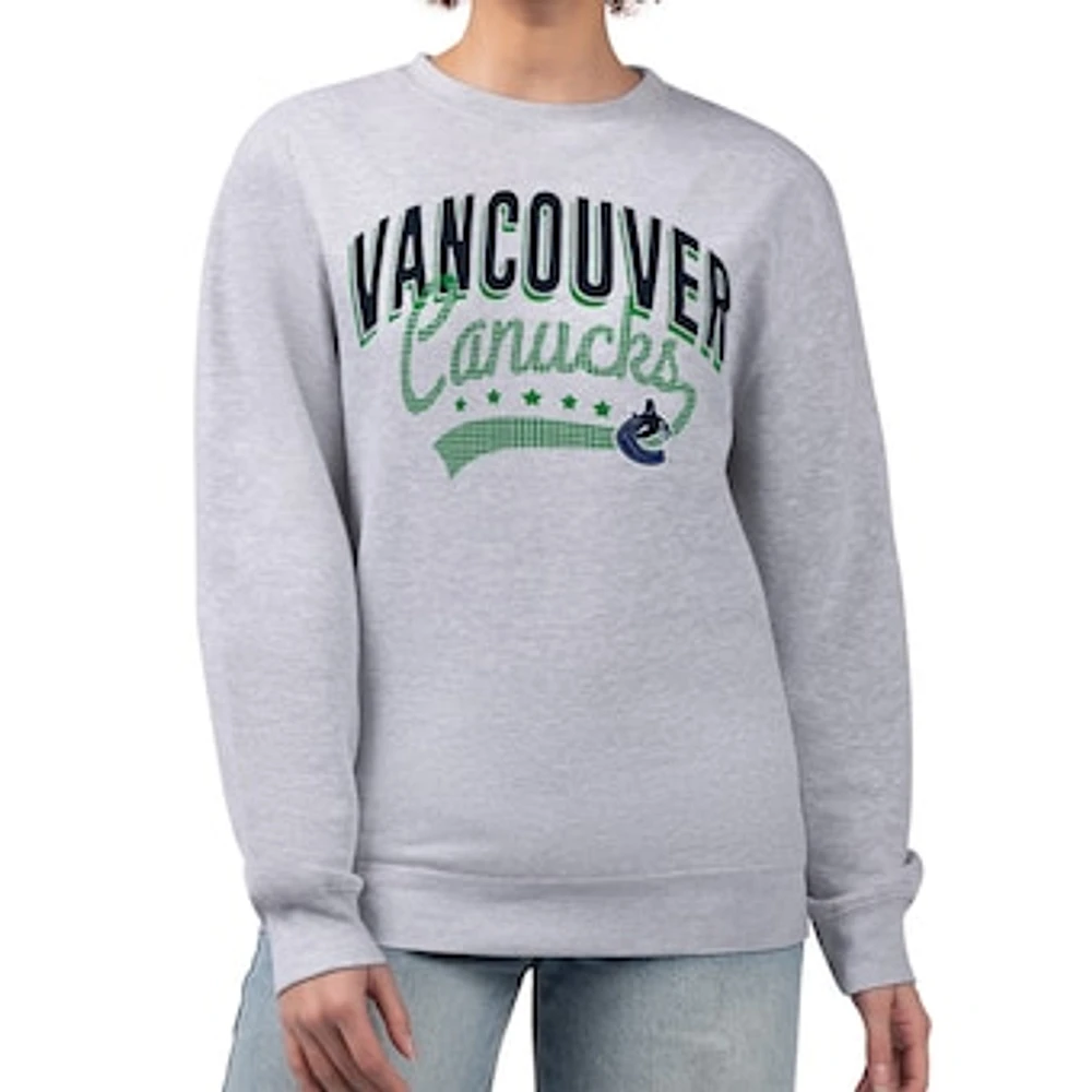 Women's G-III 4Her by Carl Banks Heather Gray Vancouver Canucks Filigree Team Graphic Fleece Pullover Sweatshirt