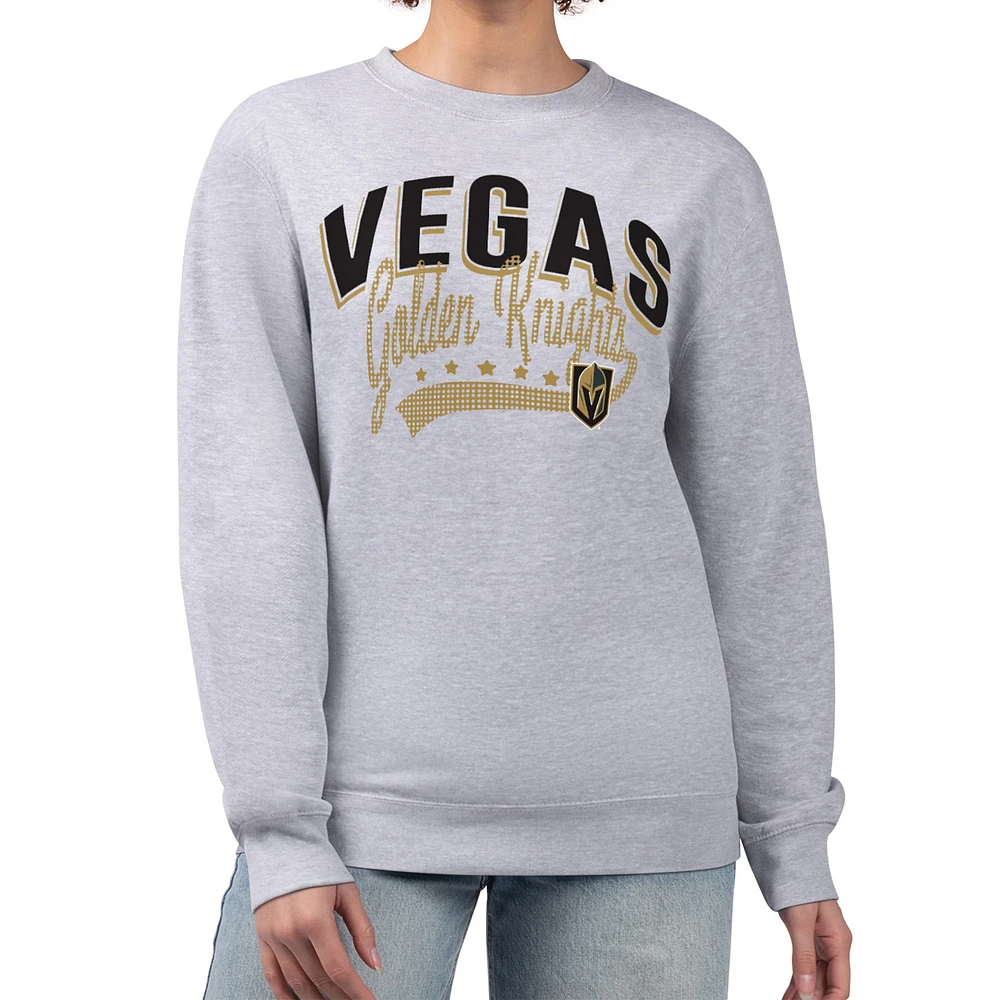 Women's G-III 4Her by Carl Banks Heather Gray Vegas Golden Knights Filigree Team Graphic Fleece Pullover Sweatshirt