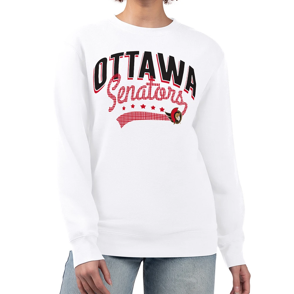 Women's G-III 4Her by Carl Banks White Ottawa Senators Filigree Team Graphic Fleece Pullover Sweatshirt