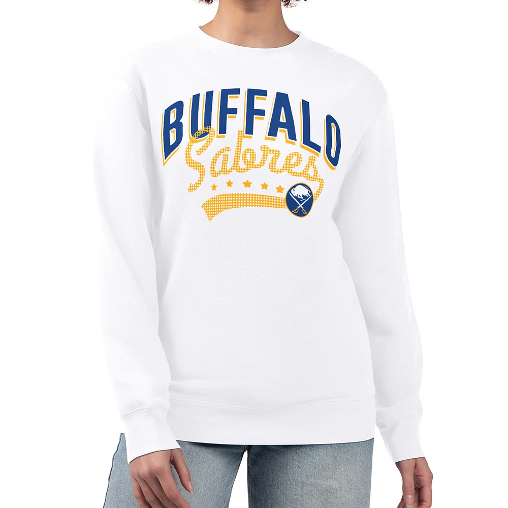 Women's G-III 4Her by Carl Banks White Buffalo Sabres Filigree Team Graphic Fleece Pullover Sweatshirt