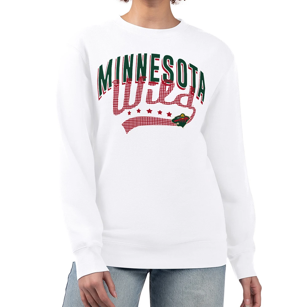 Women's G-III 4Her by Carl Banks White Minnesota Wild Filigree Team Graphic Fleece Pullover Sweatshirt
