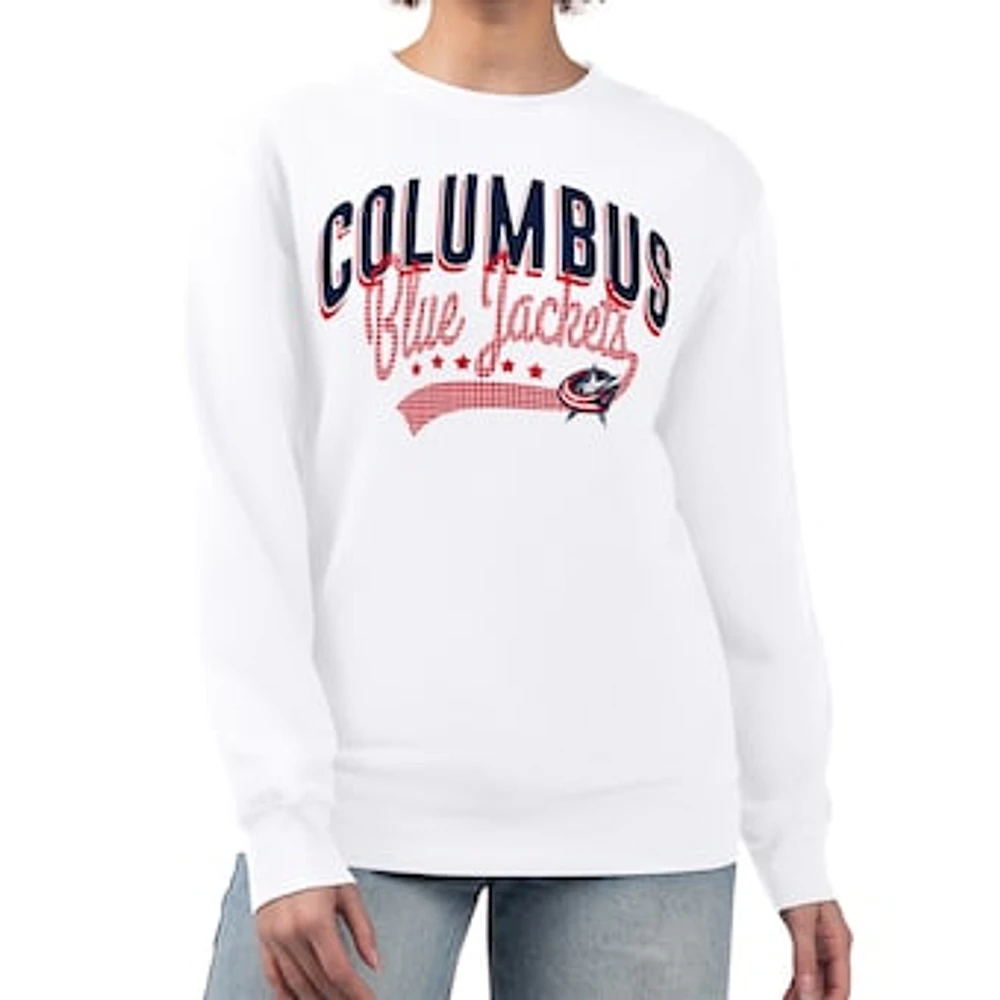 Women's G-III 4Her by Carl Banks White Columbus Blue Jackets Filigree Team Graphic Fleece Pullover Sweatshirt