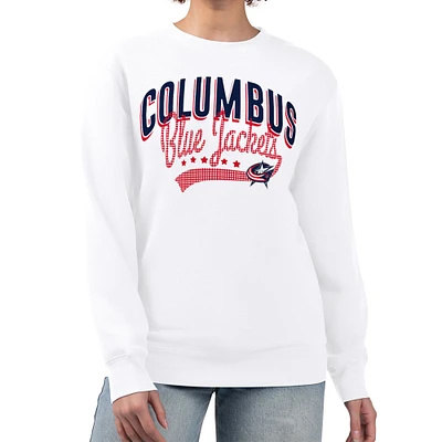 Women's G-III 4Her by Carl Banks White Columbus Blue Jackets Filigree Team Graphic Fleece Pullover Sweatshirt