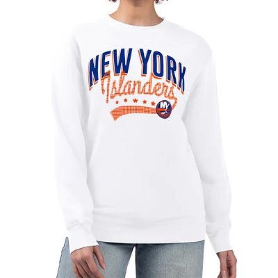 Women's G-III 4Her by Carl Banks White New York Islanders Filigree Team Graphic Fleece Pullover Sweatshirt