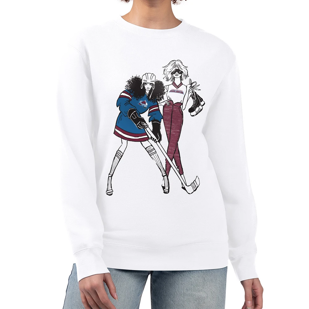 Women's G-III 4Her by Carl Banks White Colorado Avalanche Hockey Girls Team Graphic Fleece Pullover Sweatshirt