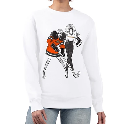 Women's G-III 4Her by Carl Banks White Anaheim Ducks Hockey Girls Team Graphic Fleece Pullover Sweatshirt