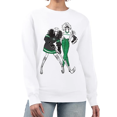 Women's G-III 4Her by Carl Banks White Dallas Stars Hockey Girls Team Graphic Fleece Pullover Sweatshirt