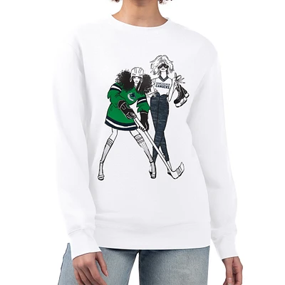 Women's G-III 4Her by Carl Banks White Vancouver Canucks Hockey Girls Team Graphic Fleece Pullover Sweatshirt