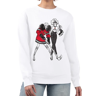 Women's G-III 4Her by Carl Banks White Ottawa Senators Hockey Girls Team Graphic Fleece Pullover Sweatshirt