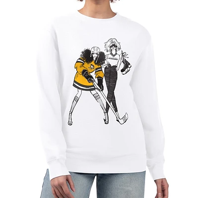 Women's G-III 4Her by Carl Banks White Pittsburgh Penguins Hockey Girls Team Graphic Fleece Pullover Sweatshirt