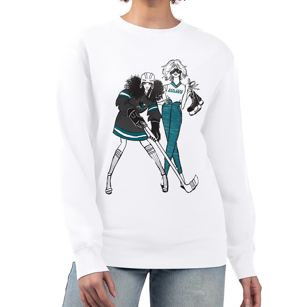 Women's G-III 4Her by Carl Banks White San Jose Sharks Hockey Girls Team Graphic Fleece Pullover Sweatshirt