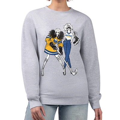 Women's G-III 4Her by Carl Banks Heather Gray Buffalo Sabres Hockey Girls Team Graphic Fleece Pullover Sweatshirt