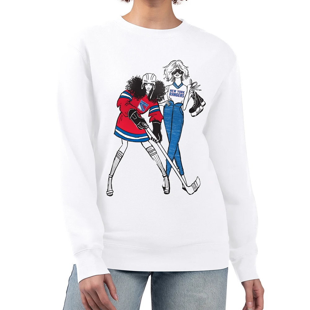 Women's G-III 4Her by Carl Banks White New York Rangers Hockey Girls Team Graphic Fleece Pullover Sweatshirt