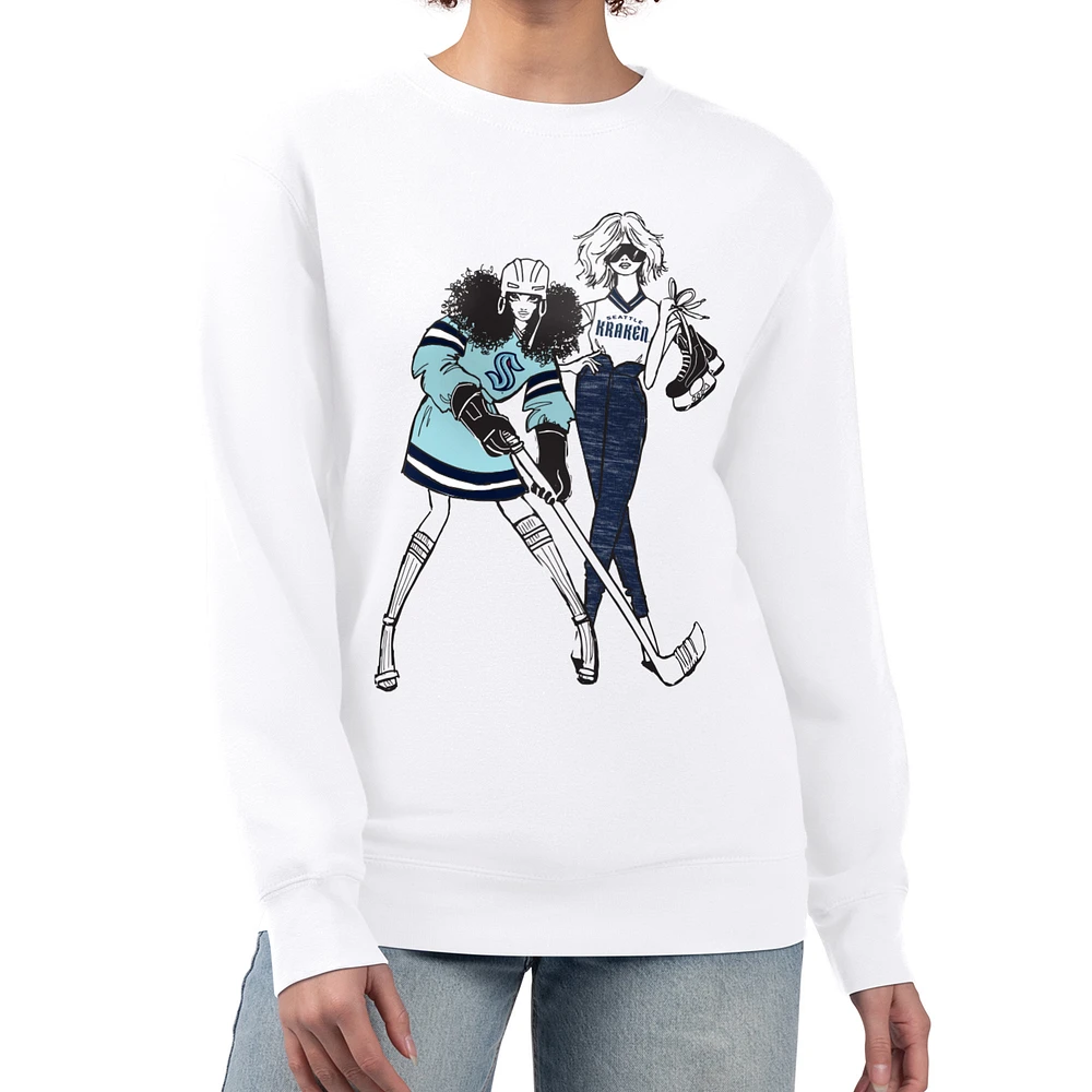 Women's G-III 4Her by Carl Banks White Seattle Kraken Hockey Girls Team Graphic Fleece Pullover Sweatshirt