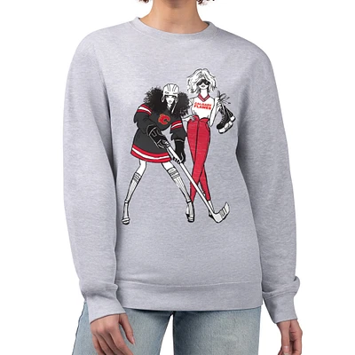 Women's G-III 4Her by Carl Banks Heather Gray Calgary Flames Hockey Girls Team Graphic Fleece Pullover Sweatshirt