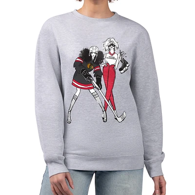 Women's G-III 4Her by Carl Banks Heather Gray Chicago Blackhawks Hockey Girls Team Graphic Fleece Pullover Sweatshirt