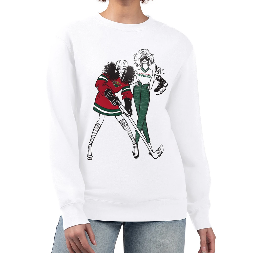 Women's G-III 4Her by Carl Banks White Minnesota Wild Hockey Girls Team Graphic Fleece Pullover Sweatshirt