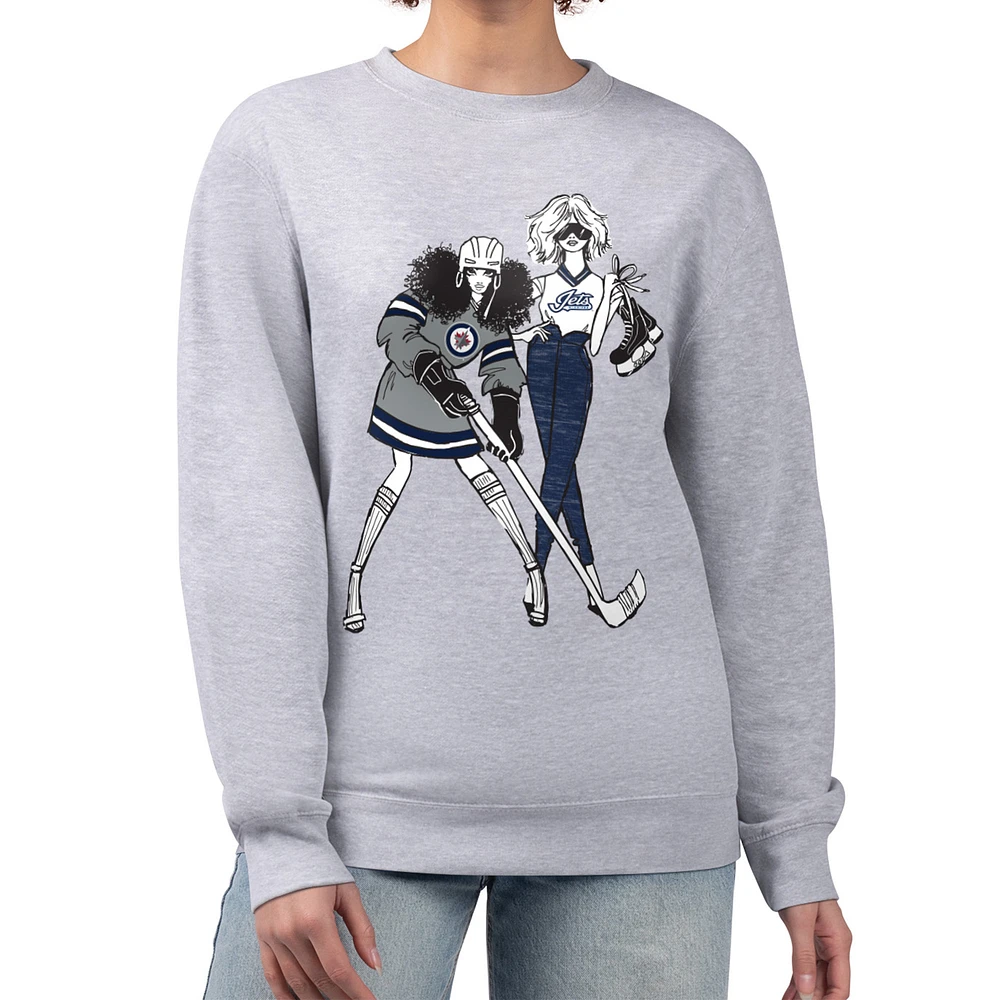 Women's G-III 4Her by Carl Banks Heather Gray Winnipeg Jets Hockey Girls Team Graphic Fleece Pullover Sweatshirt