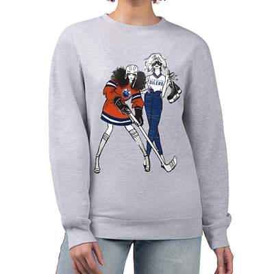 Women's G-III 4Her by Carl Banks Heather Gray Edmonton Oilers Hockey Girls Team Graphic Fleece Pullover Sweatshirt