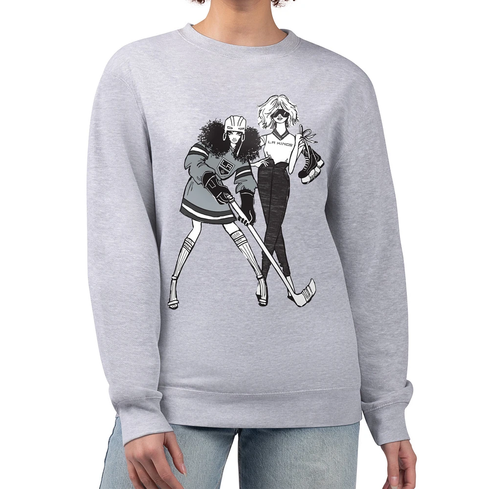 Women's G-III 4Her by Carl Banks Heather Gray Los Angeles Kings Hockey Girls Team Graphic Fleece Pullover Sweatshirt