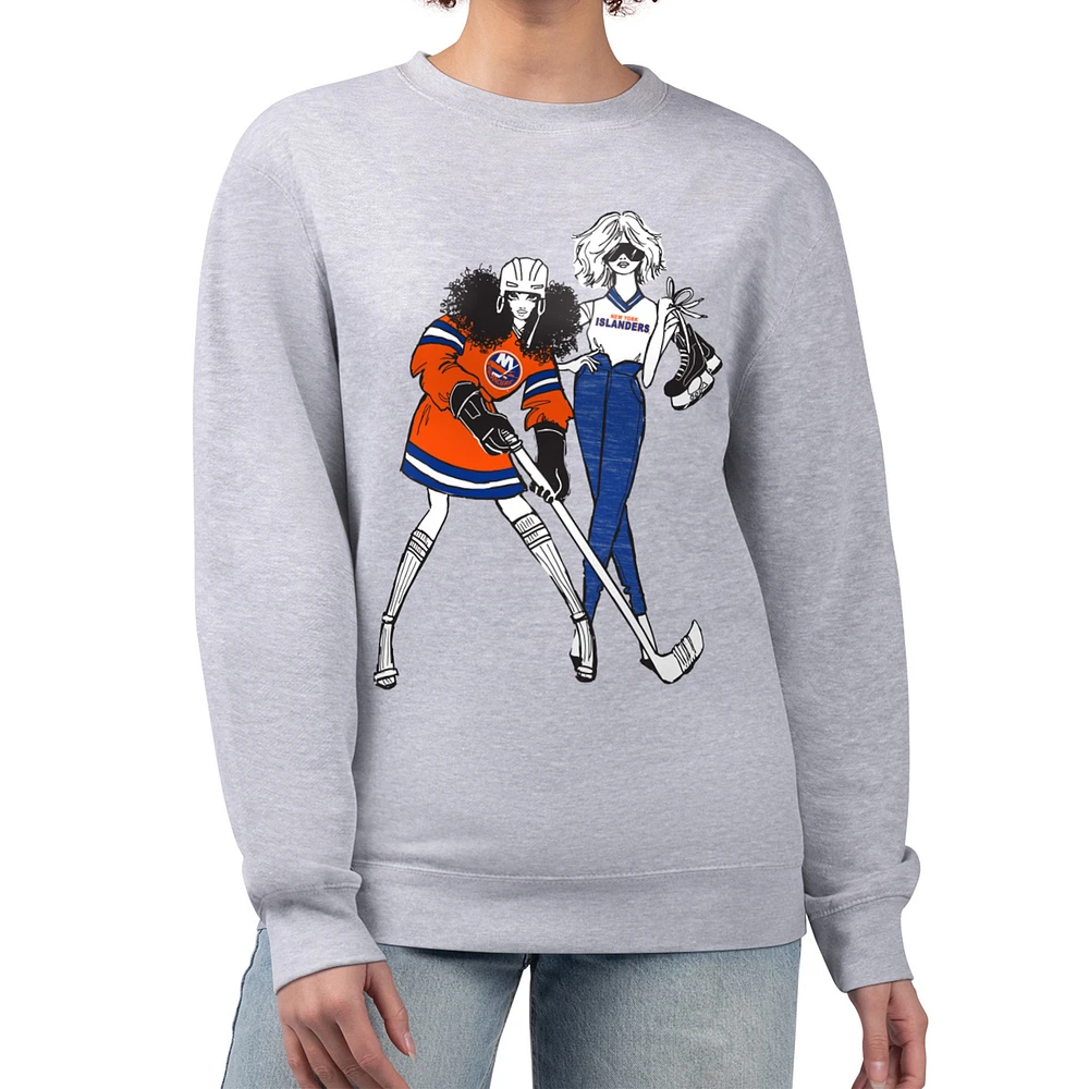 Women's G-III 4Her by Carl Banks Heather Gray New York Islanders Hockey Girls Team Graphic Fleece Pullover Sweatshirt