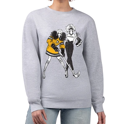 Women's G-III 4Her by Carl Banks Heather Gray Pittsburgh Penguins Hockey Girls Team Graphic Fleece Pullover Sweatshirt