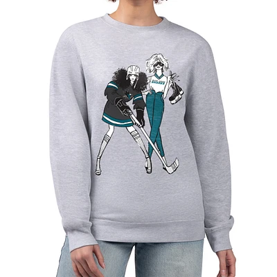 Women's G-III 4Her by Carl Banks Heather Gray San Jose Sharks Hockey Girls Team Graphic Fleece Pullover Sweatshirt