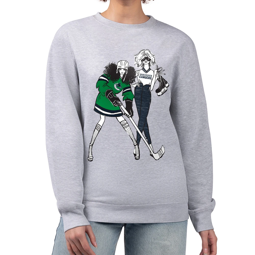 Women's G-III 4Her by Carl Banks Heather Gray Vancouver Canucks Hockey Girls Team Graphic Fleece Pullover Sweatshirt