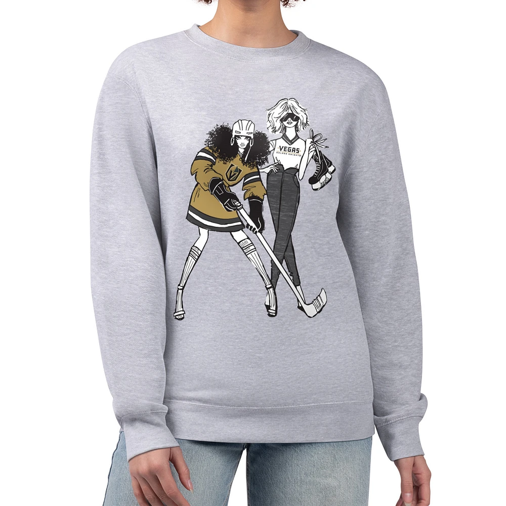 Women's G-III 4Her by Carl Banks Heather Gray Vegas Golden Knights Hockey Girls Team Graphic Fleece Pullover Sweatshirt