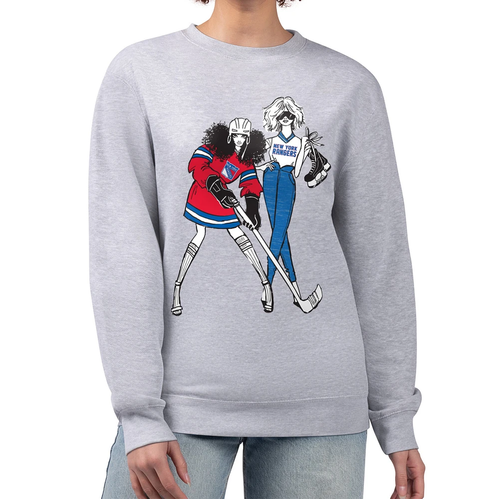 Women's G-III 4Her by Carl Banks Heather Gray New York Rangers Hockey Girls Team Graphic Fleece Pullover Sweatshirt