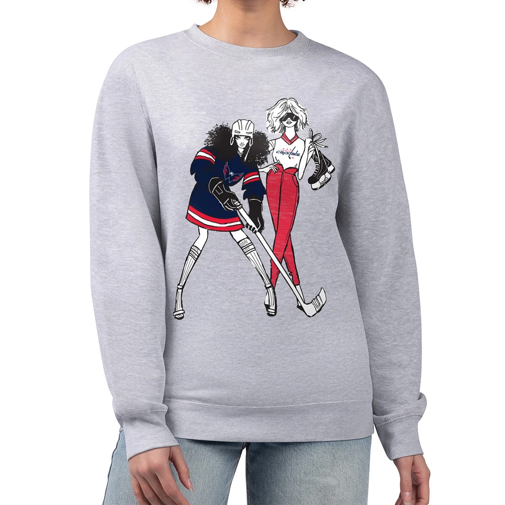 Women's G-III 4Her by Carl Banks Heather Gray Washington Capitals Hockey Girls Team Graphic Fleece Pullover Sweatshirt