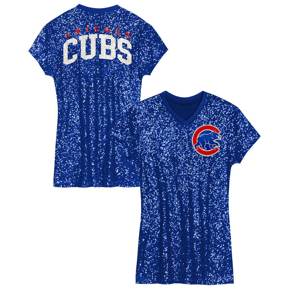 Girls Youth Royal Chicago Cubs Sequin V-Neck Dress